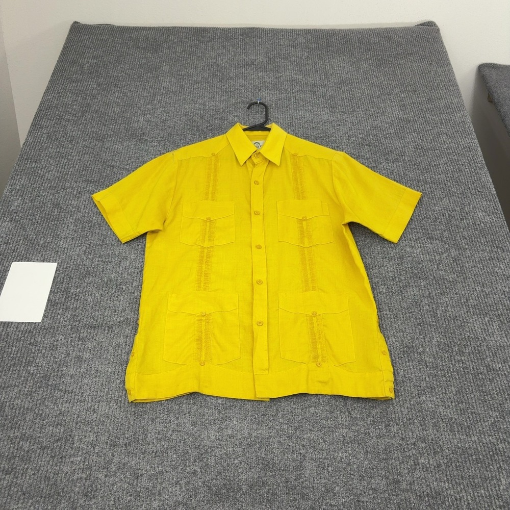 Mojito Guayabera Shirt Mens S Yellow Linen Short Sleeve Pintuck Casual Tropical